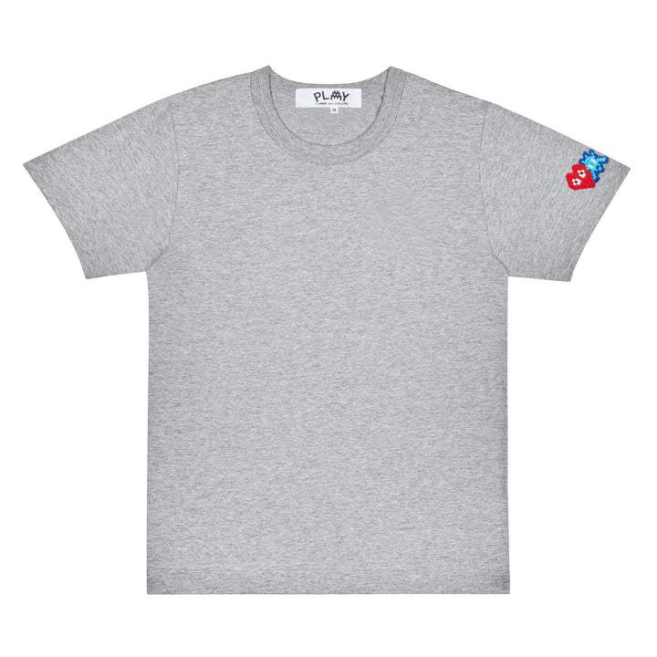 Play Invader T-Shirt Red And Blue Sleeve Emblem Grey Play Invader T-Shirt Red And Blue Sleeve Emblem Grey
